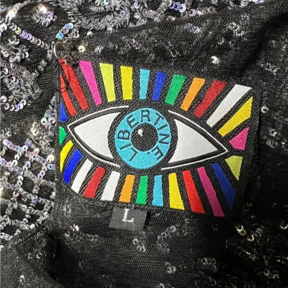 RARE Couture Libertine Embellished Black Sequin Top L - Picture 10 of 13